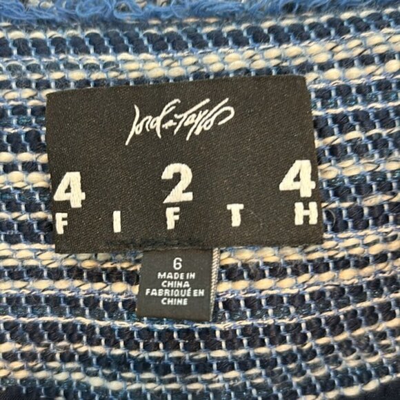 424 Fifth Lord&Taylor blue/white tweed fringe short sleeve jacket/blazer size 6 - Picture 6 of 11